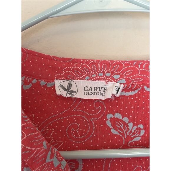 Carve Designs Coral Salmon Gauzy Floral Dot Popover Shirt Blouse Womens Small - Picture 5 of 7